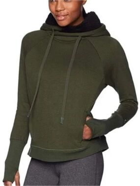 ALO Yoga Frost Hoodie Dark Green Sherpa-Lined Hooded Sweatshirt